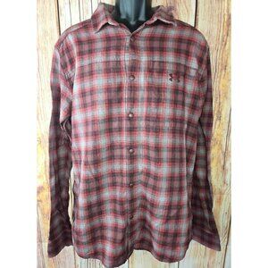 Under Armour Maroon Plaid Button-Up Shirt XL Cotton Blend Stretch Long Sleeve